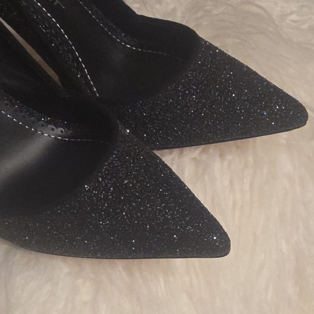Jean-Michel Cazabat Black Glitter Pointed-Toe Stiletto Heels 4 Inches Heel 38.5 - Picture 4 of 15